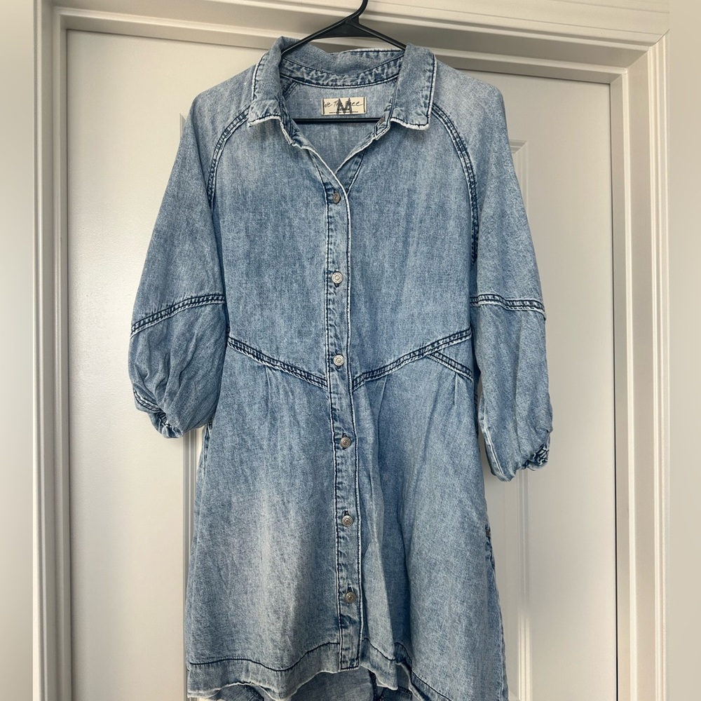 We The Free Blue Long Sleeve Denim Dress